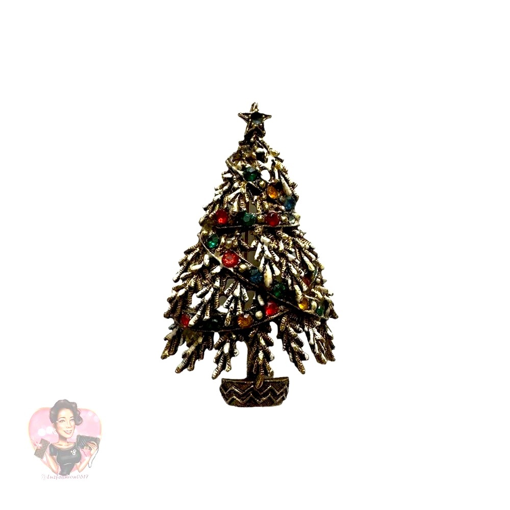 VINTAGE ART signed Christmas Tree Brooch